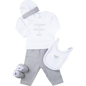 Petit Villain Wit/Grijs '50% Mama+ 50% Papa = Ikke' 5-delige Babyset