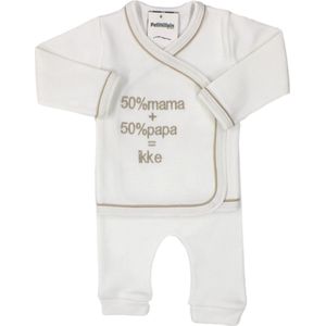 Petit Villain - 2-Delige Set - Ecru/Wit - 100% Katoen - Tekst: 50% Mama + 50% Papa = Ikke
