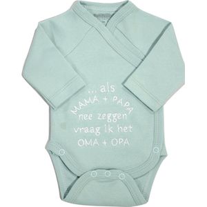 Petit Villain - Romper - Groen - 100% Katoen - Tekst: Als Mama en Papa Nee Zeggen Vraag Ik Het Oma en Opa