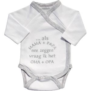 Petit Villain - Romper - Wit/Grijs - 100% Katoen - Tekst: ...als mama + papa nee zeggen vraag ik het OMA + OPA