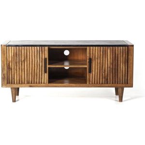 TV-meubel CARTER zwart marmer en mangohout 125 cm | Eleonora