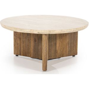 Eleonora Salontafel Sara Mangohout & Travertin Beige Ø78cm - Mangohout/Travertin