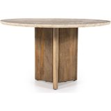 Eleonora Eettafel Sara Mangohout & Travertin Beige Ø130cm - Mangohout/Travertin