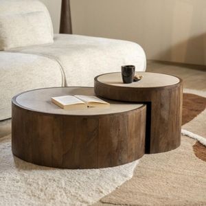 Salontafel Hazel set van 2 rond - bruin | Eleonora