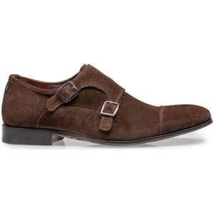 Floris van Bommel nette schoenen bruin effen leer suede met gesp