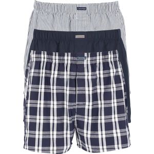 Calvin Klein - Woven Boxershorts - Blauw Gestreept en Geruit - Katoen - 3-Pack
