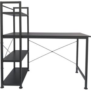Bureau - Stoer - 3 Opbergplanken - Industrieel Modern - Metaal Hout - Zwart