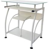 Bureau - Laptop Computertafel - Wit - Met Glazen Tafelblad