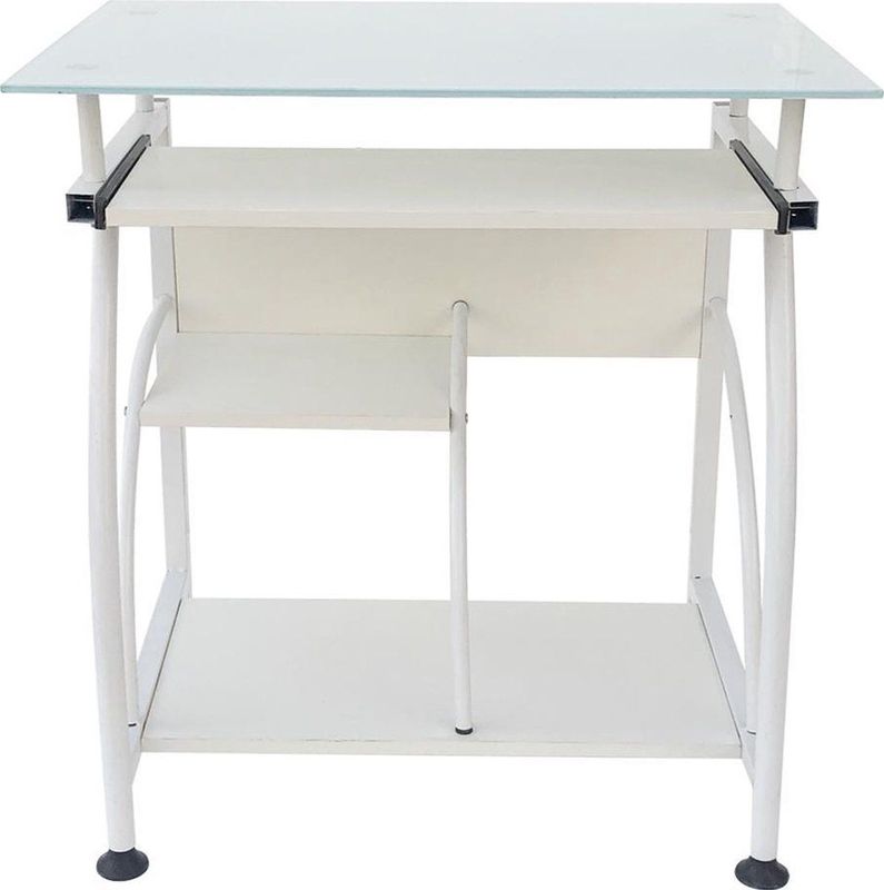 Bureau - Laptop Computertafel - Wit - Met Glazen Tafelblad