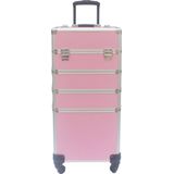 Visagie make up koffer cosmetica kappers trolley beauty case 4 in 1 Roze