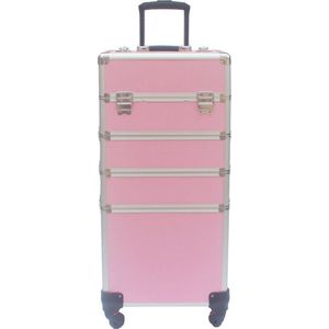 Visagie make up koffer cosmetica kappers trolley beauty case 4 in 1 Roze