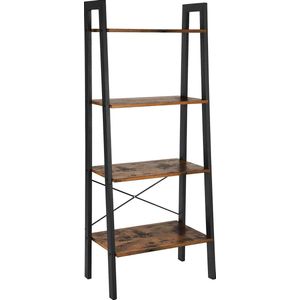 Wandkast Stoer Metaal Hout Industrieel Design Open Boekenkast 137 cm Hoog Zwart