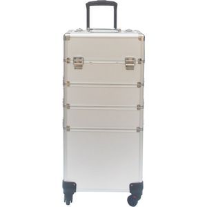 Visagie make up koffer cosmetica kappers trolley beauty case 4 in 1 zilver