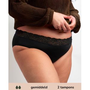 Moodies - Classic Brief Lace - Menstruatie Ondergoed - Zwart - Gemiddeld Kruisje