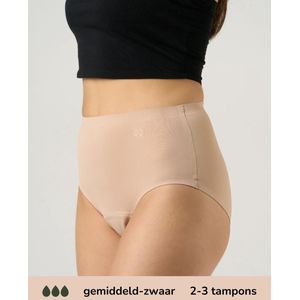 Moodies - Seamless High Waist Hiphugger - Beige - Menstruatie Ondergoed - Gemiddeld/Zwaar Kruisje
