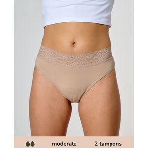 Menstruatiebroekje - Beige/Zwart - Sleek Stof - Gemiddeld Kruisje