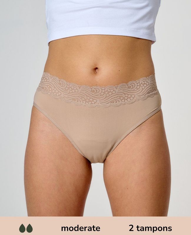 Menstruatiebroekje - Beige/Zwart - Sleek Stof - Gemiddeld Kruisje