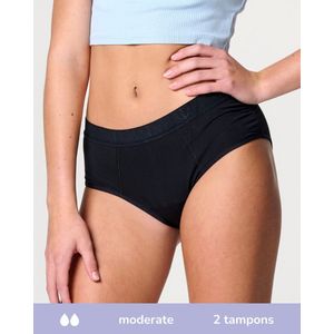 Moodies menstruatie ondergoed (meiden) - Bamboe Hipster - moderate kruisje - zwart - maat 152/158 (XS) - period underwear