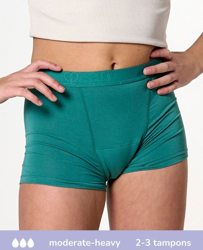 Moodies menstruatie ondergoed (meiden) - Bamboe Boyshort - moderate/heavy kruisje - groen - maat 140/146 (XXS) - period underwear