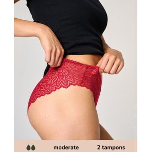 Moodies menstruatie & incontinentie ondergoed - Hipster Lace - moderate kruisje - Rood - maat S - period underwear