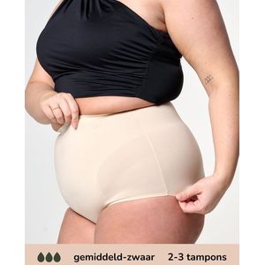 Moodies - Corrigerende High Waist Hiphugger - Beige - Menstruatie Ondergoed - Gemiddeld/Zwaar Kruisje