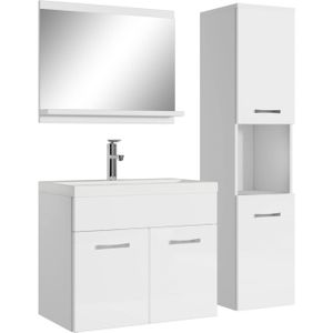 Badkamermeubel Montreal, set, 60 cm, wastafel, hoogglans, witte fronten, onderkast, hoge kast, wastafel, meubel