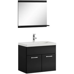 Badkamermeubelset Montreal 02 60 cm wastafel hoogglans zwart - spiegel meubel badkamermeubel