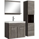 Badplaats Badkamermeubel Set Montreal 60 x 35 cm - Grijs Eiken - Badmeubel met spiegel en zijkast