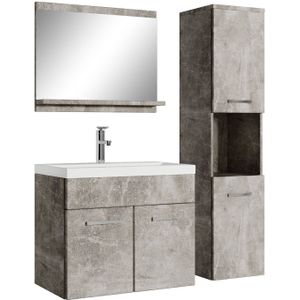 Badkamermeubel Montreal, set, 60 cm, wastafel, betongrijs, onderkast, hoge kast, wastafel, meubel