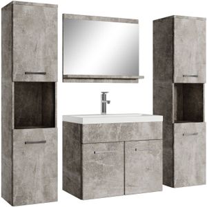 Badkamermeubel Montreal XL, set, 60 cm, wastafel, betongrijs, onderkast, hoge kast, wastafel, meubel