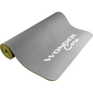 Wonder Core Yogamat Fitness Sport Gymnastiek Pilates Mat TPE milieuvriendelijk antislip 6 mm dik - Groen/ Grijs - 173 x 61 cm
