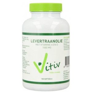 Vitiv - Levertraanolie - 1000 mg - Vitamine A D - 100 Softgels