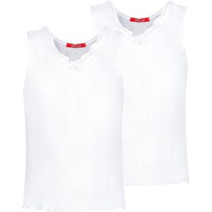 Exclusief Luxueus Kinder nachtkleding Hanssop, Meisjes, Katoenen ondergoed hemden set, twee super zachte witte hemden gemaakt in een verfijnd lief roosjes ajour katoen met een bijpassend wit velours strikje, maat 92