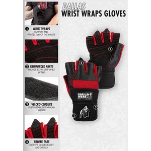 Gorilla Wear - Dallas Wrist Wraps - Sporthandschoenen Unisex - Zwart - XXXL