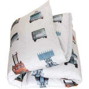 Studio Ditte kinderdekbedovertrek werkauto 140x200/60x70 - licht grijs