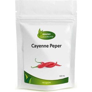 Cayennepeper - 100 Capsules - 500 mg - Dieetcapsules - 40.000 Hitte-eenheden