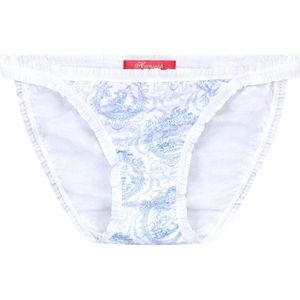 Exclusief Luxueus Kinder ondergoed Luxe mooie zacht blauwe Girly Tanga van Hanssop met fashionable elastische rand details en in een luxe exclusieve Hanssop Blue Toile design, Meisjes Tanga, zacht blauwe toile print, maat 128