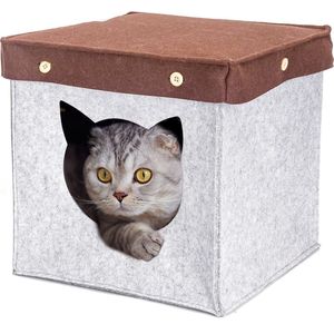 Nobleza Kattenhuis - Kattenmand overdekt - kattenhuisje van stof - Katten huis - Kattenhuisjes binnen - Vilt - Grijs / bruin