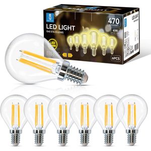 Aigostar G45 - Filament lamp - led lichtbron - Ø 4,5 cm - E14 fitting - 4W - Warm Wit - 2700K - Set van 6 stuks