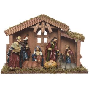 Kerststal | 30 x 10 x 21 cm | Decoris (MDF, Polyresin, 9 delig)