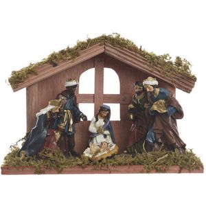 Decoris Kerststal met figuren mdf 10x20x14cm multi MDF Decoris Kerststal (10.0000cm x 20.0000cm)
