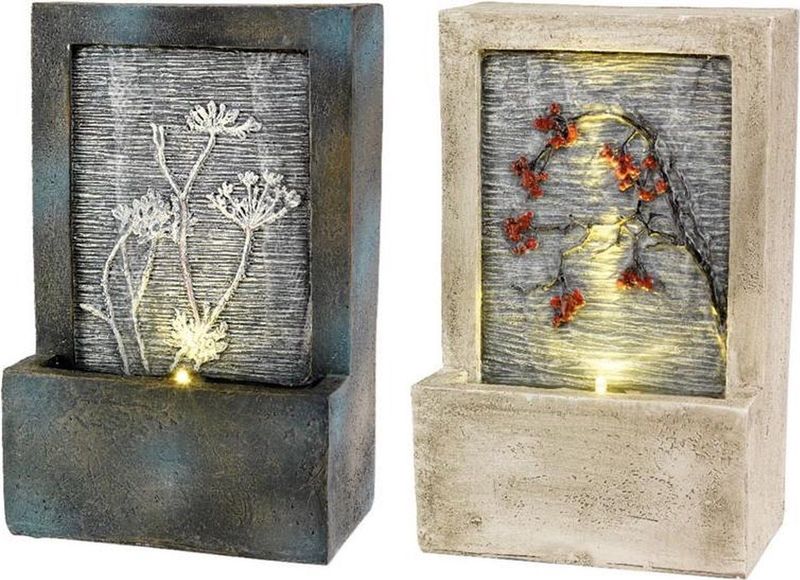 LED poly fontein met bloem 9.5x15x23cm