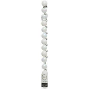 Decoris Mini kerstballen - 14x st - parelmoer wit - D3 cm - kunststof - kerstversiering