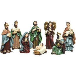 Decoris kerststal beelden/kerstbeelden - 8x st -tot 9 cm -polyresin