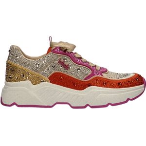 La Strada - 2211242 - Sneaker - Beige - Donkerbruin - Glinsterende Strass-steentjes