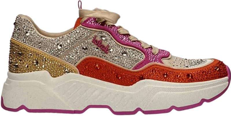 La Strada - 2211242 - Sneaker - Beige - Donkerbruin - Glinsterende Strass-steentjes