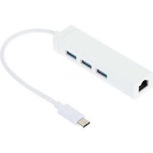 USB-C naar 3x USB-A hub & Fast Ethernet LAN adapter - USB3.0 - CAT5 / wit - 0,15 meter