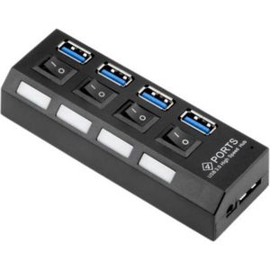 USB hub met 4 poorten en aan/uit schakelaars - USB3.0 - busgevoed / zwart - 0,50 meter