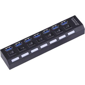 USB hub met 7 poorten en aan/uit schakelaars - USB3.0 - busgevoed / zwart - 0,50 meter