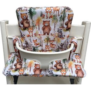 Gecoate kussenset voor de Tripp Trapp kinderstoel van Stokke - Vrolijke Dierenvriendjes - eenvoudig schoon te vegen - comfortabel - duurzaam